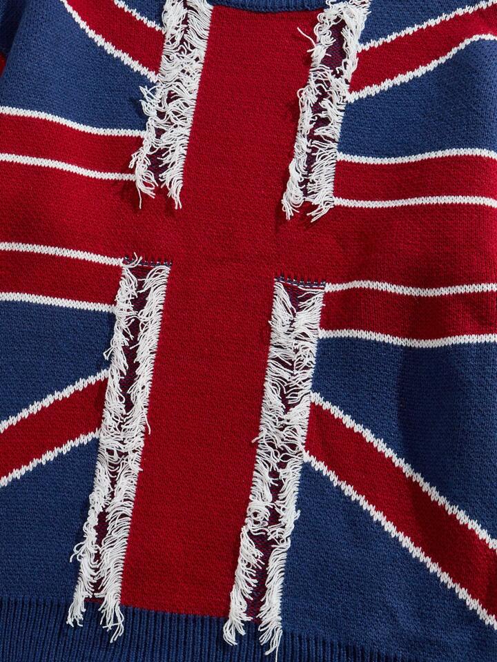 Street Life Boys' Round Neck National Flag Knit Sweater, Street Fashion