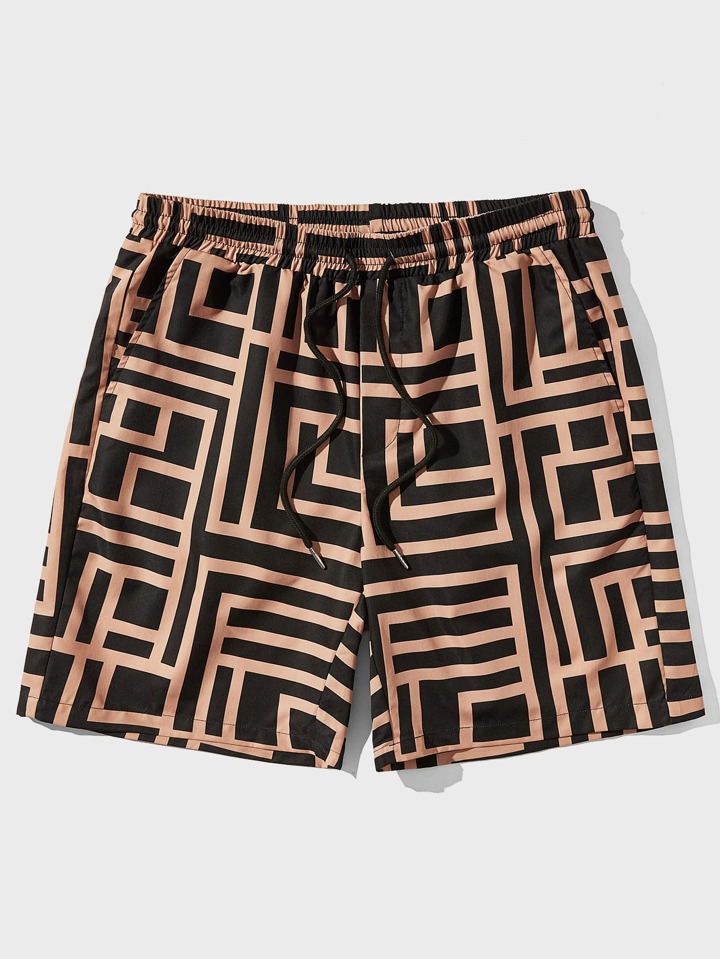 Guys Geo Print Drawstring Waist Shorts