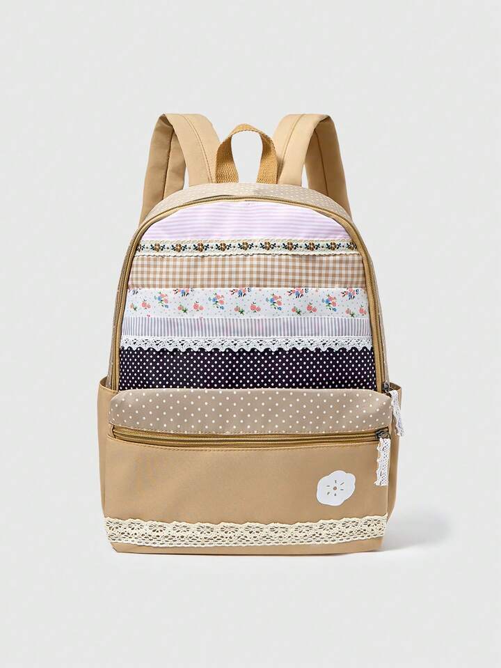 Fairycore Ditsy Floral Zipper Backpack, Casual & Versatile For Women