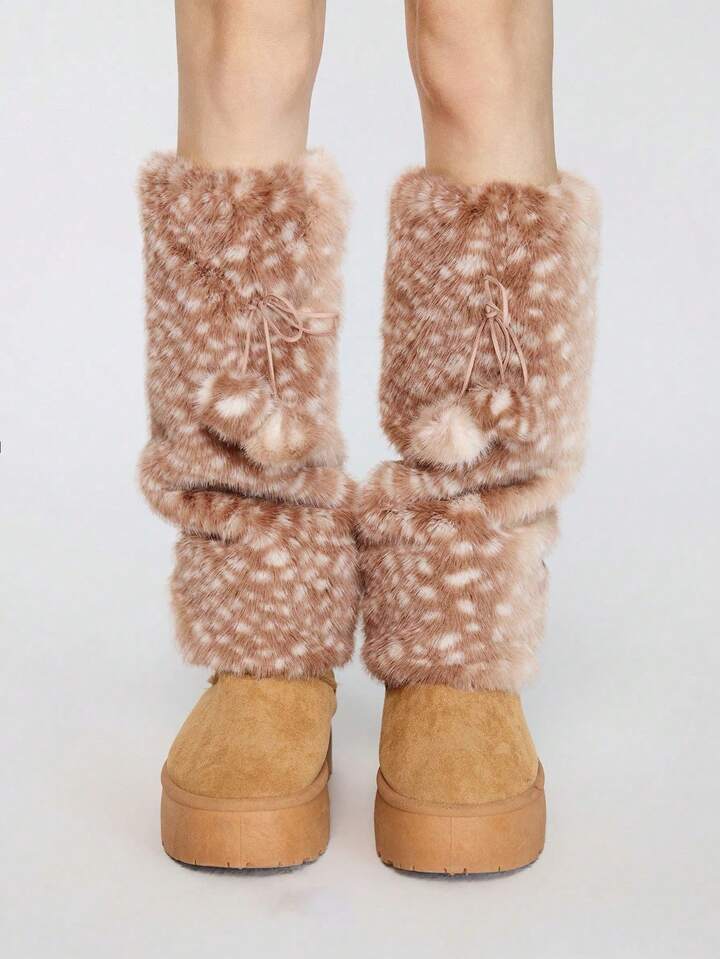 Fairycore 1 Pair Cute Fluffy Deer Design Leg Warmers, Y2K Fuzzy Pom Pom Thick Oversized Leg Warmers, Fashionable Slim Fit, Suitable For Everyday, Autumn/Winter, Holidays & Parties