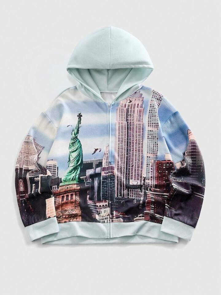 Men's Printed Loose Fit Long Sleeve Hoodie Sweatshirt