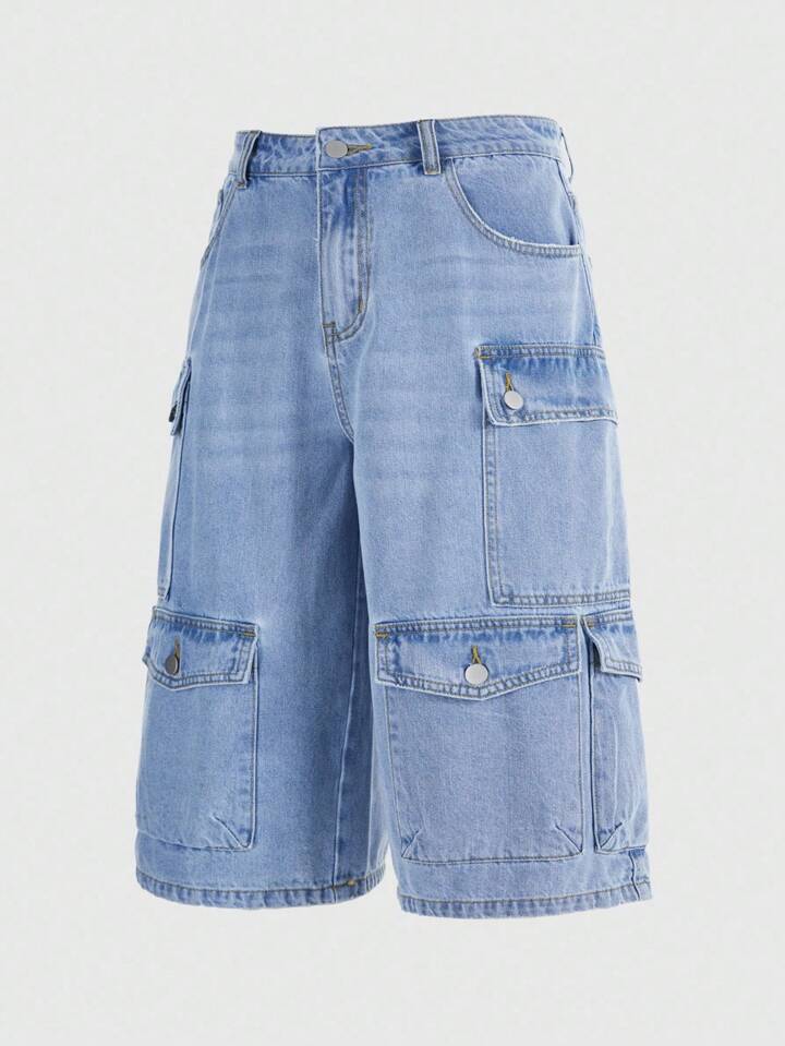 Street Life Men's Loose Fit Multi-Pocket Denim Shorts