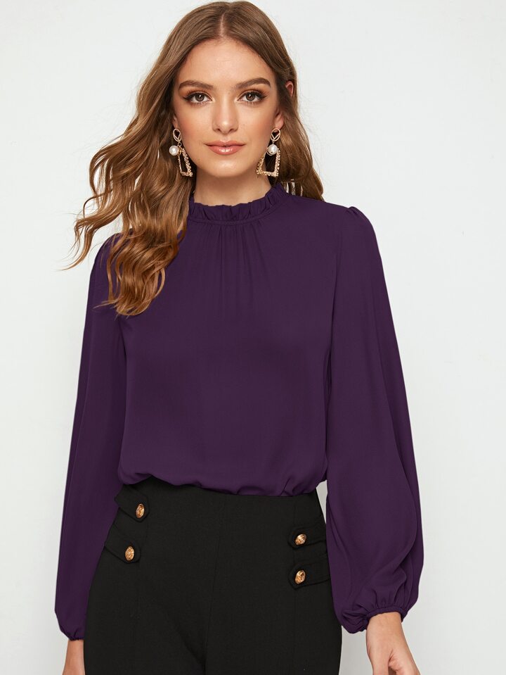 Frill Neck Lantern Sleeve Top
