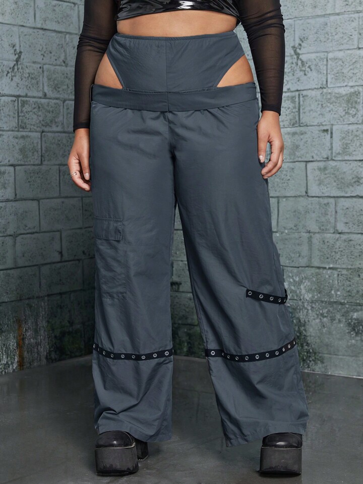 Plus Cut Out Waist Wide Leg Pants