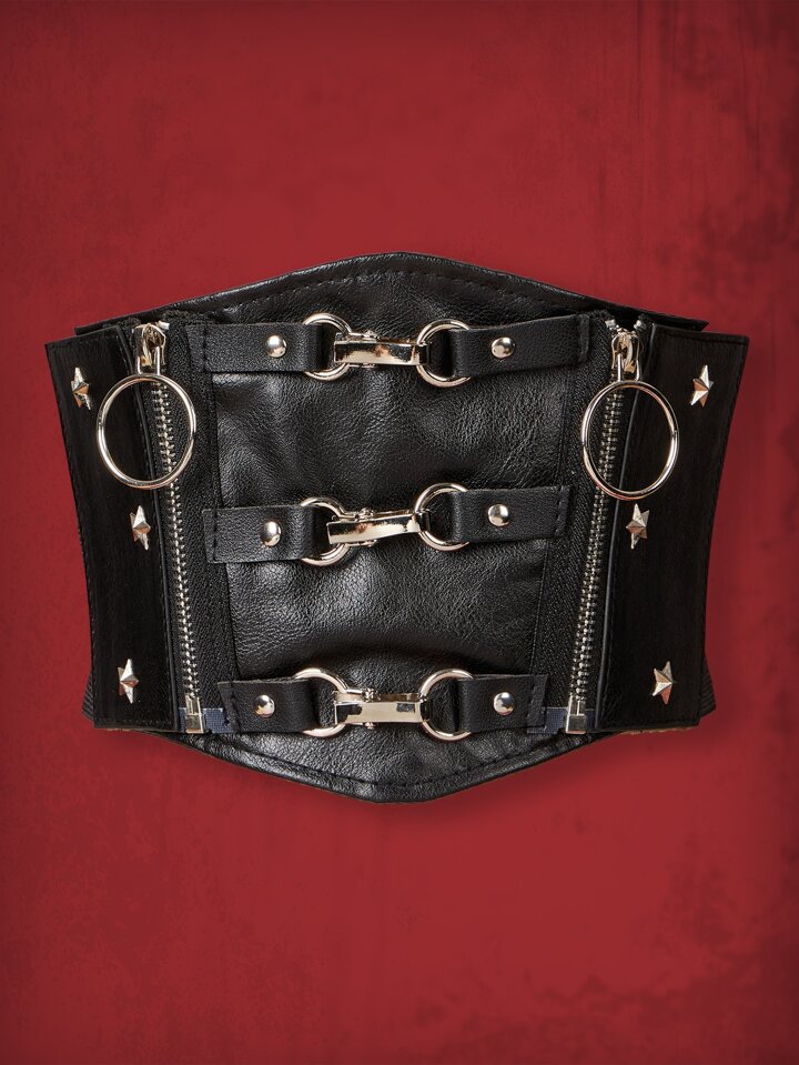Grunge Punk Zipper & Star Studded Decor Corset Belt Street