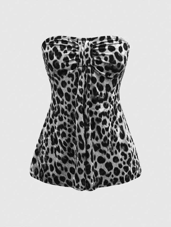 J-Fashion Women Y2K Leopard Print Cropped Midriff Top