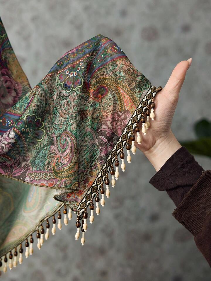 Plus Size Retro Hippie Music Festival Transparent Wooden Bead Tassel Hem Paisley Print Bohemian Maxi Cardigan 5 Plus Size Retro Hippie Music Festival Transparent Wooden Bead Tassel Hem Paisley Print Bohemian Maxi Cardigan