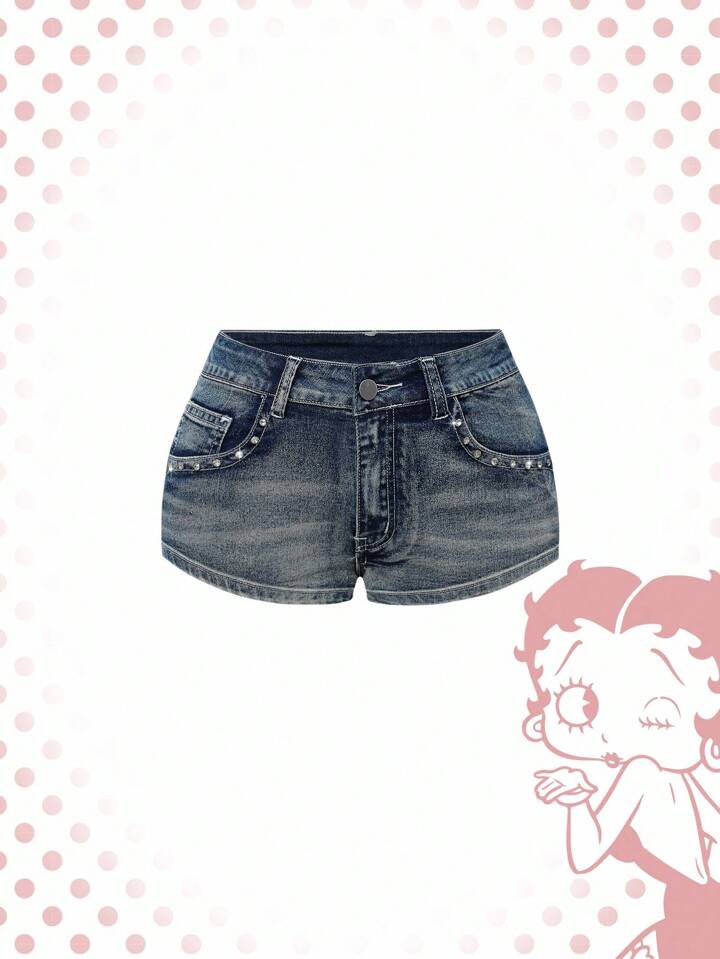 Betty Boop | ROMWE Vintage Millennium Punk Super Low Waist Super Short Embroidered Pistol Women's Denim Shorts 2 Betty Boop | ROMWE Vintage Millennium Punk Super Low Waist Super Short Embroidered Pistol Women's Denim Shorts