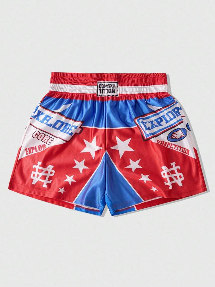 Prep Men's Casual Patchwork Shorts, Street American Sports Motorcycle Daily Wear