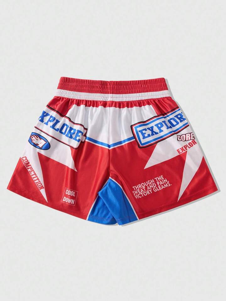 Prep Men's Casual Patchwork Shorts, Street American Sports Motorcycle Daily Wear