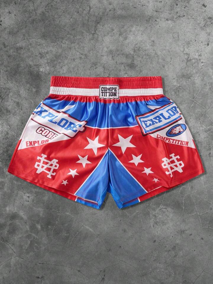 Prep Men's Casual Patchwork Shorts, Street American Sports Motorcycle Daily Wear