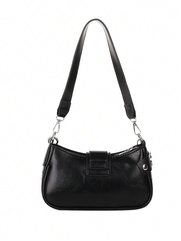 Kawaii New Stylish Women Crossbody Bag With Chain Decor, Punk Rock Style Shoulder Bag, Cute Girly Dark Color , Goth