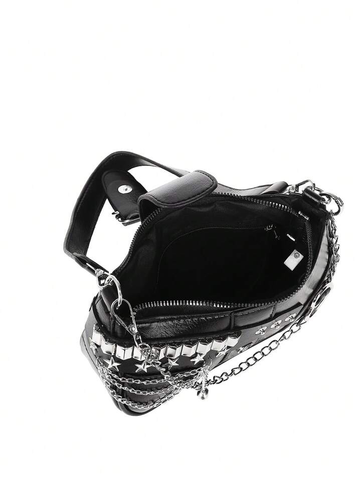 Kawaii New Stylish Women Crossbody Bag With Chain Decor, Punk Rock Style Shoulder Bag, Cute Girly Dark Color , Goth 7 Kawaii New Stylish Women Crossbody Bag With Chain Decor, Punk Rock Style Shoulder Bag, Cute Girly Dark Color , Goth