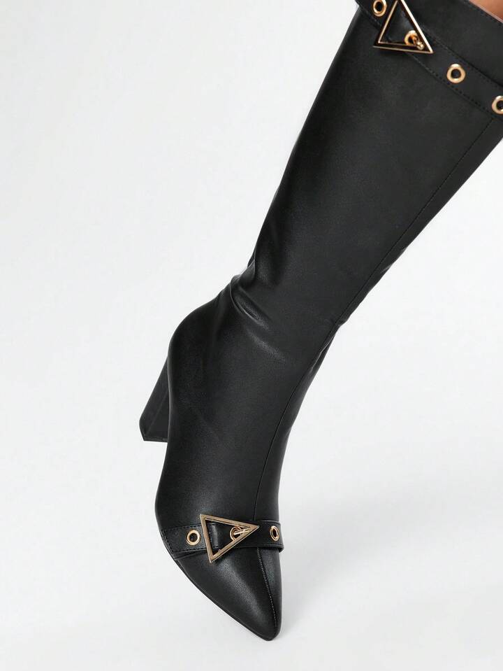 Grunge Punk Women's High Heel Boots, Versatile Elegant Pointed Toe Fashion PU Thick Heel Boots, Autumn/Winter 3 Grunge Punk Women's High Heel Boots, Versatile Elegant Pointed Toe Fashion PU Thick Heel Boots, Autumn/Winter
