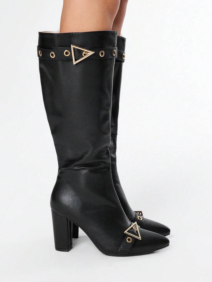 Grunge Punk Women's High Heel Boots, Versatile Elegant Pointed Toe Fashion PU Thick Heel Boots, Autumn/Winter 4 Grunge Punk Women's High Heel Boots, Versatile Elegant Pointed Toe Fashion PU Thick Heel Boots, Autumn/Winter
