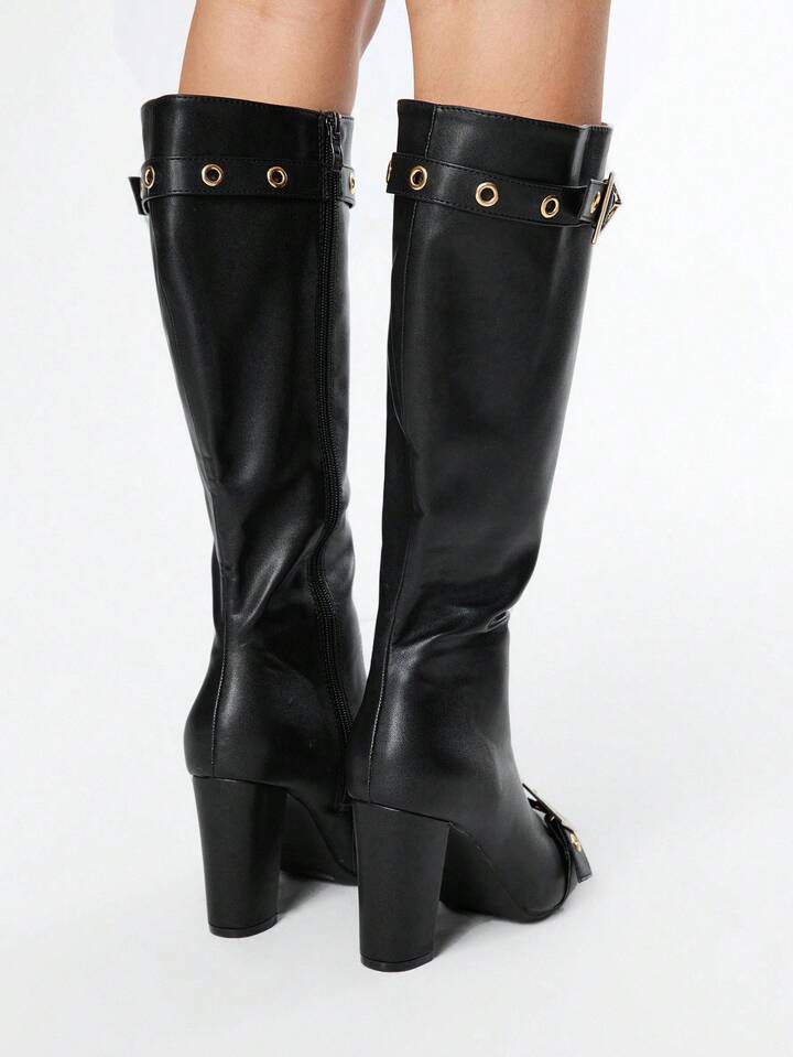 Grunge Punk Women's High Heel Boots, Versatile Elegant Pointed Toe Fashion PU Thick Heel Boots, Autumn/Winter 5 Grunge Punk Women's High Heel Boots, Versatile Elegant Pointed Toe Fashion PU Thick Heel Boots, Autumn/Winter