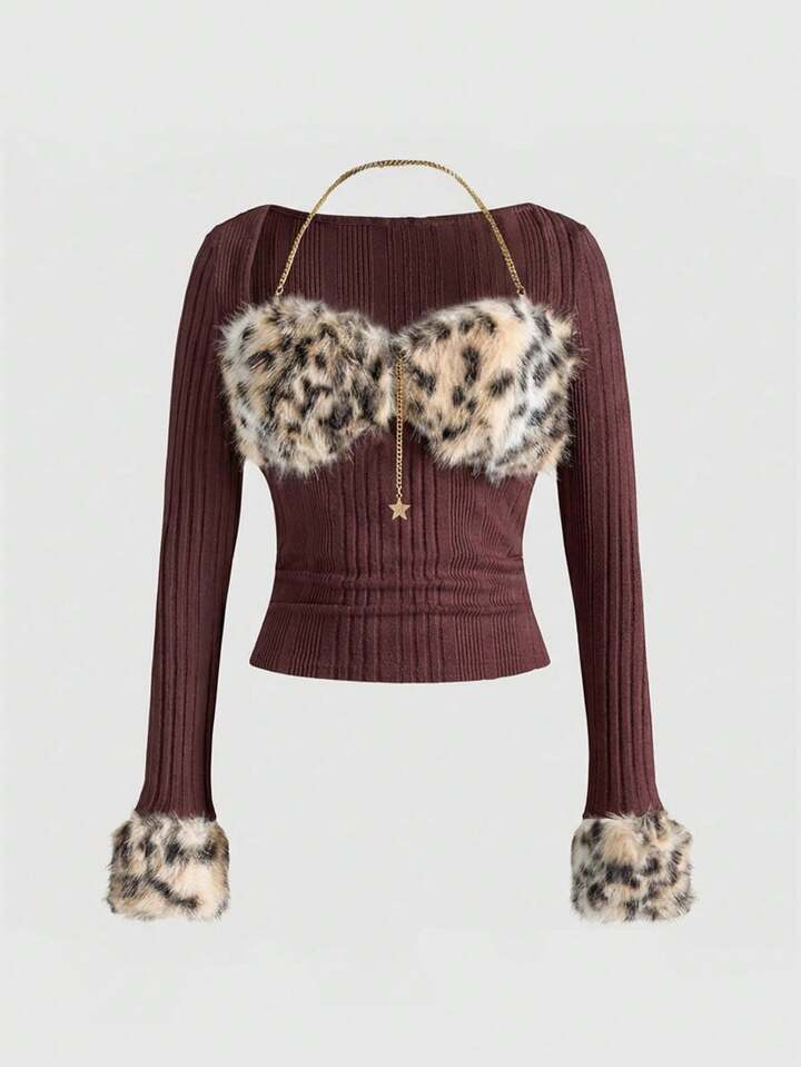 J-Fashion Y2K Harajuku Chic Leopard Print Frayed Zip-Up Fitted Crop Top For Women