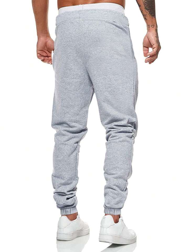 Guys Letter Patched Drawstring Waist Sweatpants