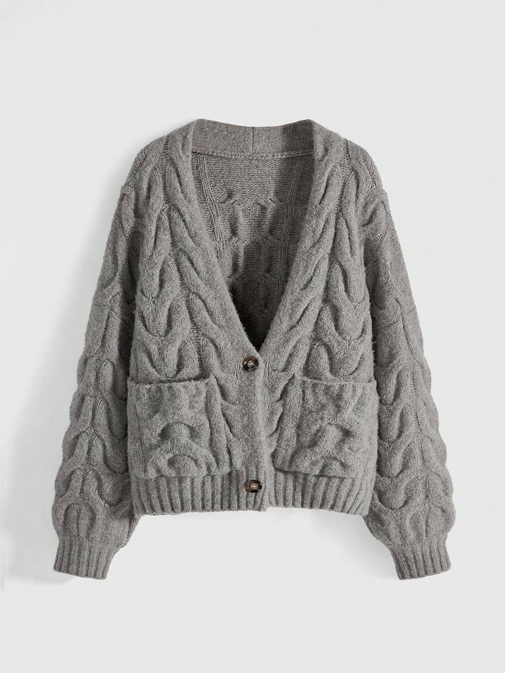 Handmade Retro Textured Deep V Loose Knit Cardigan