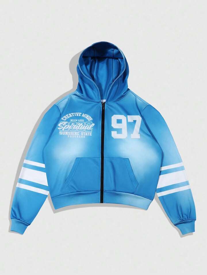 Prep Men's Casual Ombre Striped Letter Print Hoodie Sweatshirt