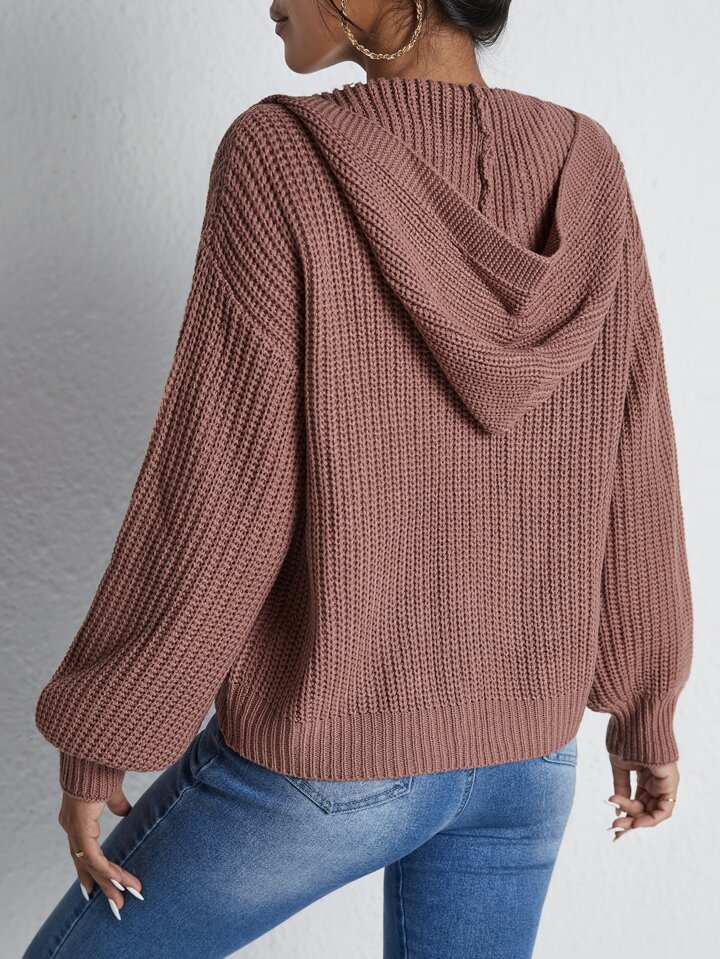 Drop Shoulder Zip Up Hooded Cardigan,Long Sleeve Tops In Fall/Winter