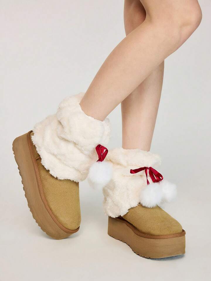Kawaii 1 Pair Of Cute White Plush Socks, Autumn And Winter Warm Imitation Rabbit Velvet Medium And Long Hairball Stacking Socks, Lolita Style Leg Cover