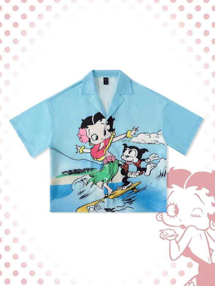 Betty Boop | ROMWE Men's Casual Vacation Style Cartoon Print Loose Fit Shirt