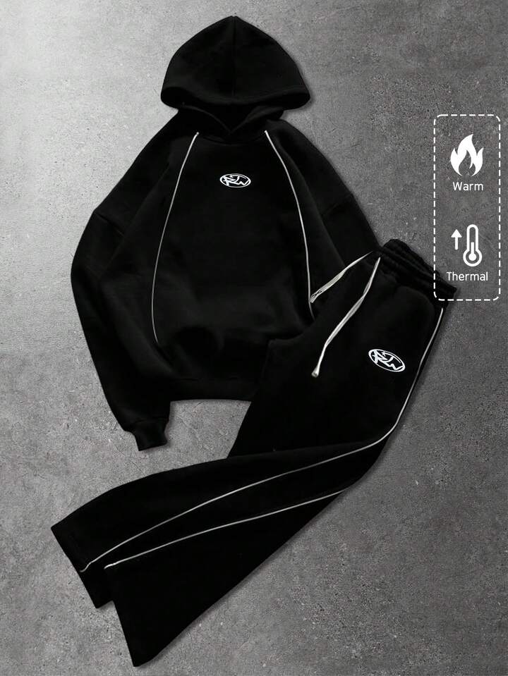 Men's Hooded Sweatsuit, Casual Street American English Print Hoodie Set, Autumn/Winter