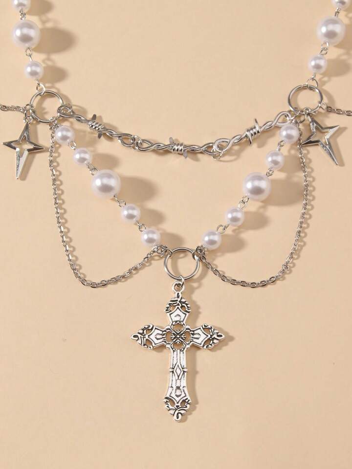 Y2k Gothic Style Cross Pendant Necklace, Halloween