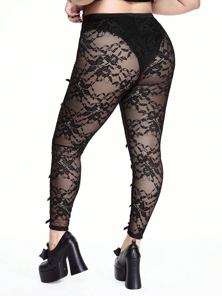 Back To School Plus Size Women Gothic Butterfly Lace Hollow Design Leggings, Can Be Paired With Skirt 4 Back To School Plus Size Women Gothic Butterfly Lace Hollow Design Leggings, Can Be Paired With Skirt