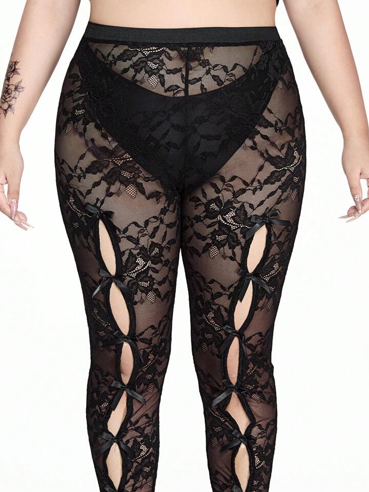 Back To School Plus Size Women Gothic Butterfly Lace Hollow Design Leggings, Can Be Paired With Skirt 5 Back To School Plus Size Women Gothic Butterfly Lace Hollow Design Leggings, Can Be Paired With Skirt