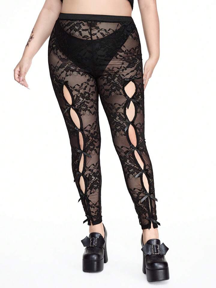 Back To School Plus Size Women Gothic Butterfly Lace Hollow Design Leggings, Can Be Paired With Skirt 6 Back To School Plus Size Women Gothic Butterfly Lace Hollow Design Leggings, Can Be Paired With Skirt