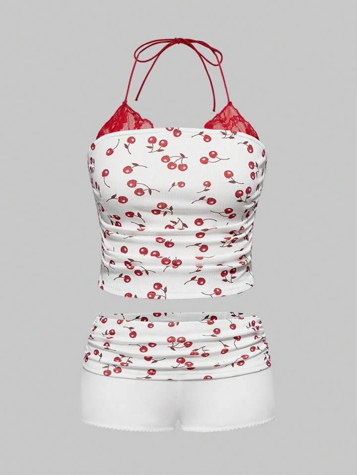 ROMWE Avant 2pcs Plus Size Set: Spaghetti Strap Camisole Top And Shorts, Fashionable Summer Outfit