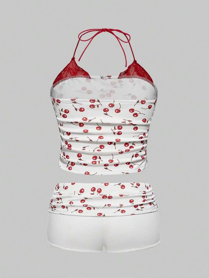 ROMWE Avant 2pcs Plus Size Set: Spaghetti Strap Camisole Top And Shorts, Fashionable Summer Outfit