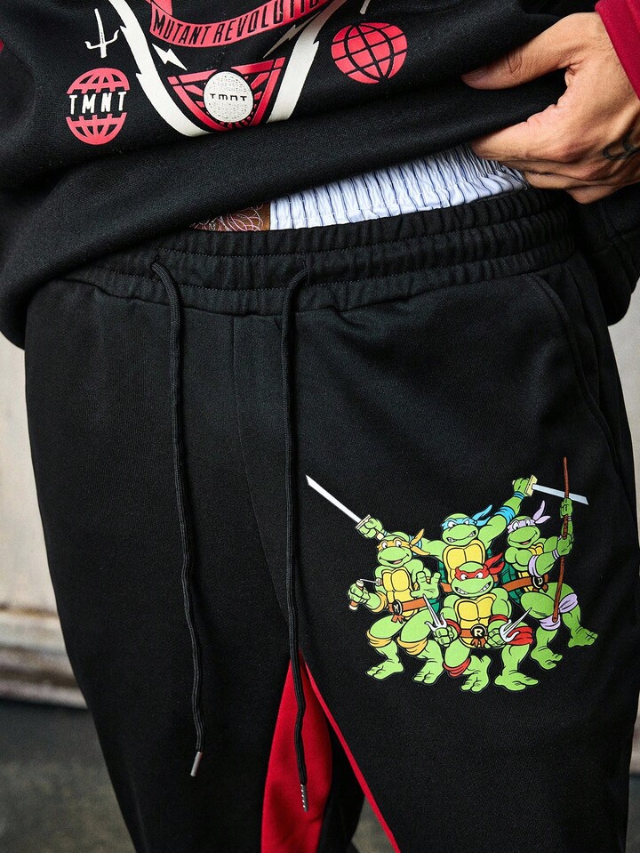 TEENAGE MUTANT NINJA TURTLES X ROMWE Men's Comfortable Casual Fashion Black & Red Flared Sweatpants, Autumn/Winter 2 TEENAGE MUTANT NINJA TURTLES X ROMWE Men's Comfortable Casual Fashion Black & Red Flared Sweatpants, Autumn/Winter