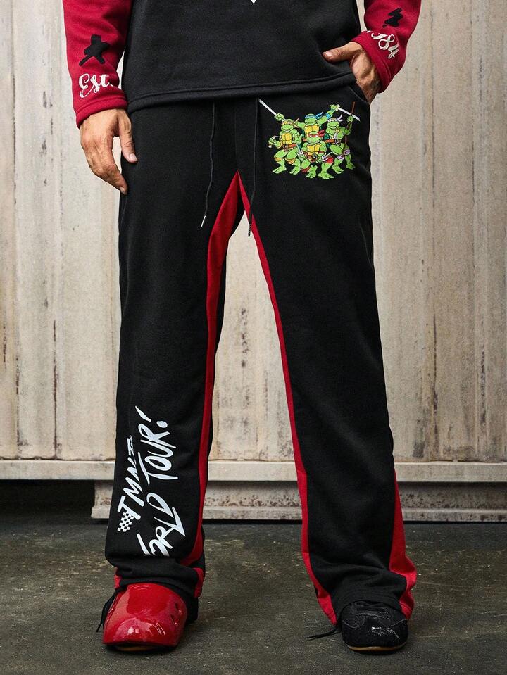 TEENAGE MUTANT NINJA TURTLES X ROMWE Men's Comfortable Casual Fashion Black & Red Flared Sweatpants, Autumn/Winter 4 TEENAGE MUTANT NINJA TURTLES X ROMWE Men's Comfortable Casual Fashion Black & Red Flared Sweatpants, Autumn/Winter