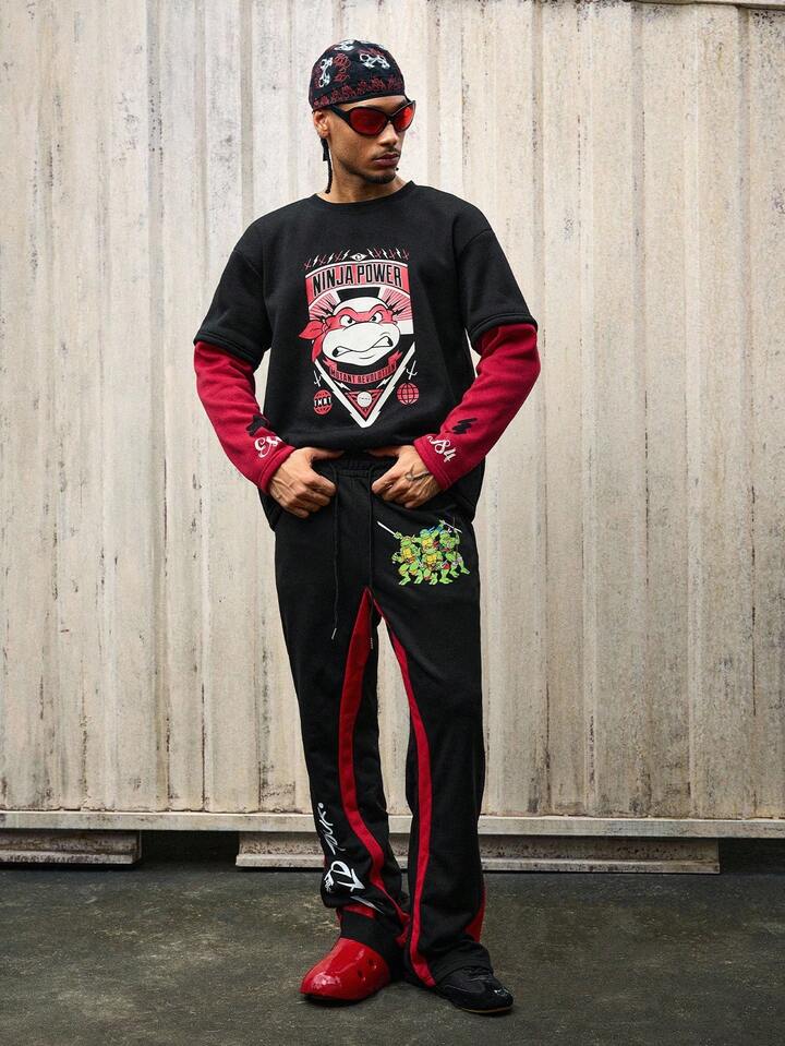 TEENAGE MUTANT NINJA TURTLES X ROMWE Men's Comfortable Casual Fashion Black & Red Flared Sweatpants, Autumn/Winter 6 TEENAGE MUTANT NINJA TURTLES X ROMWE Men's Comfortable Casual Fashion Black & Red Flared Sweatpants, Autumn/Winter