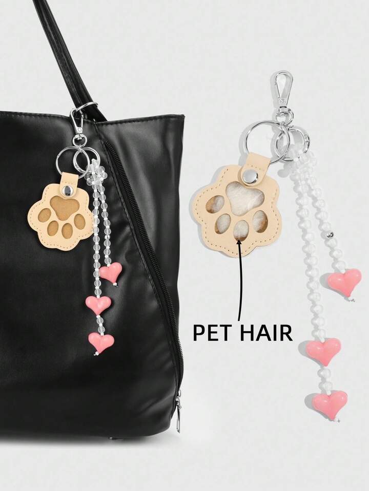 Kawaii 1pc Colorful Beaded Heart Decor, 1pc Beige Pet Memorial Keychain, 1pc Cute Cat Paw Print Bag Charm
