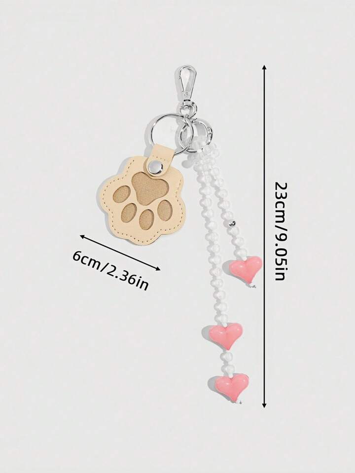 Kawaii 1pc Colorful Beaded Heart Decor, 1pc Beige Pet Memorial Keychain, 1pc Cute Cat Paw Print Bag Charm 3 Kawaii 1pc Colorful Beaded Heart Decor, 1pc Beige Pet Memorial Keychain, 1pc Cute Cat Paw Print Bag Charm