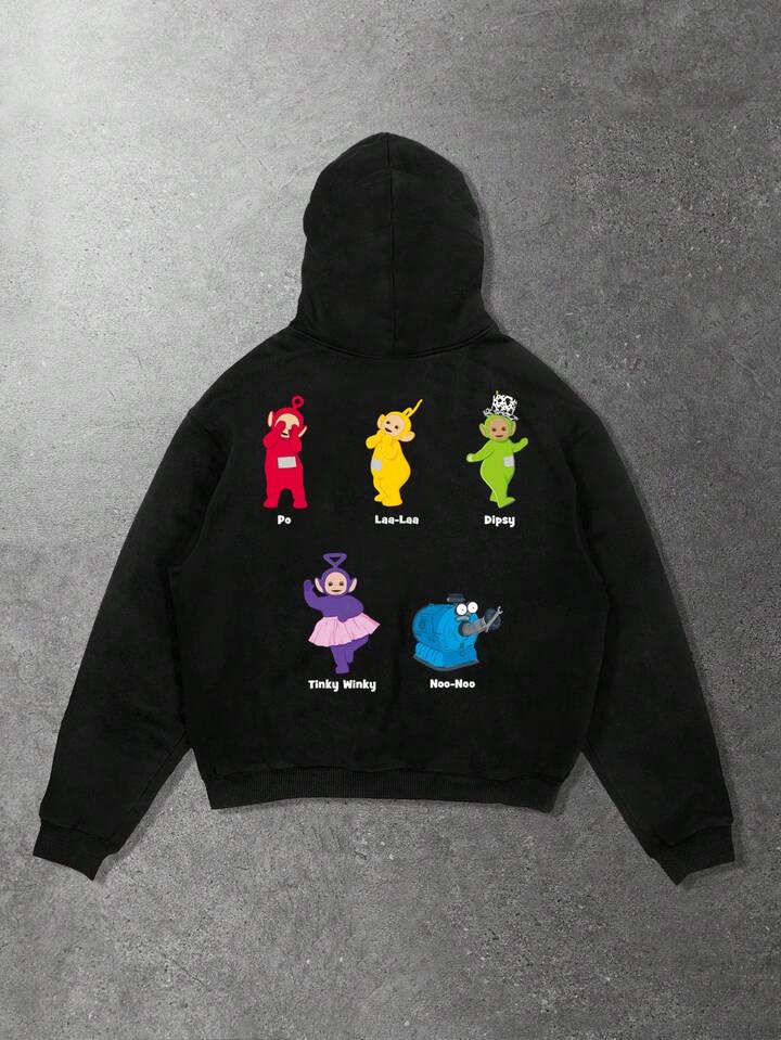 Teletubbies X ROMWE Men's Casual Cartoon Pattern Loose Hoodie, Autumn