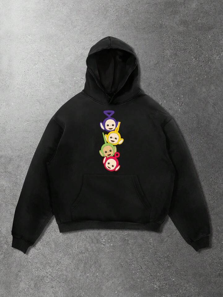 Teletubbies X ROMWE Men's Casual Cartoon Pattern Loose Hoodie, Autumn