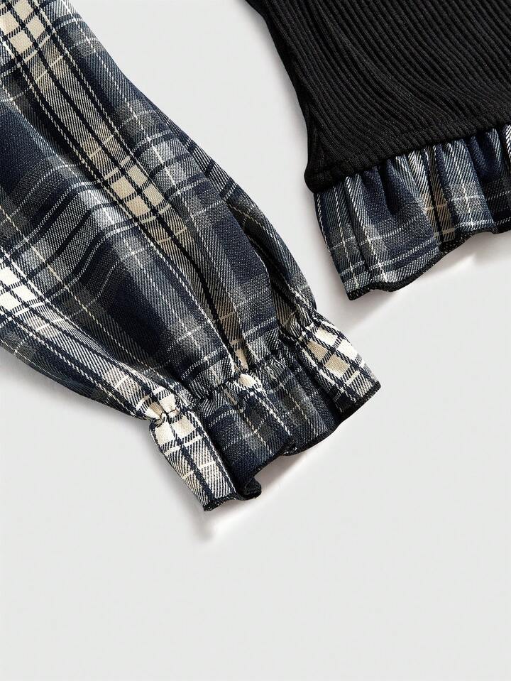 Back To School Vintage Gothic Plaid Patchwork Long Sleeve Shirt Blouse For Women