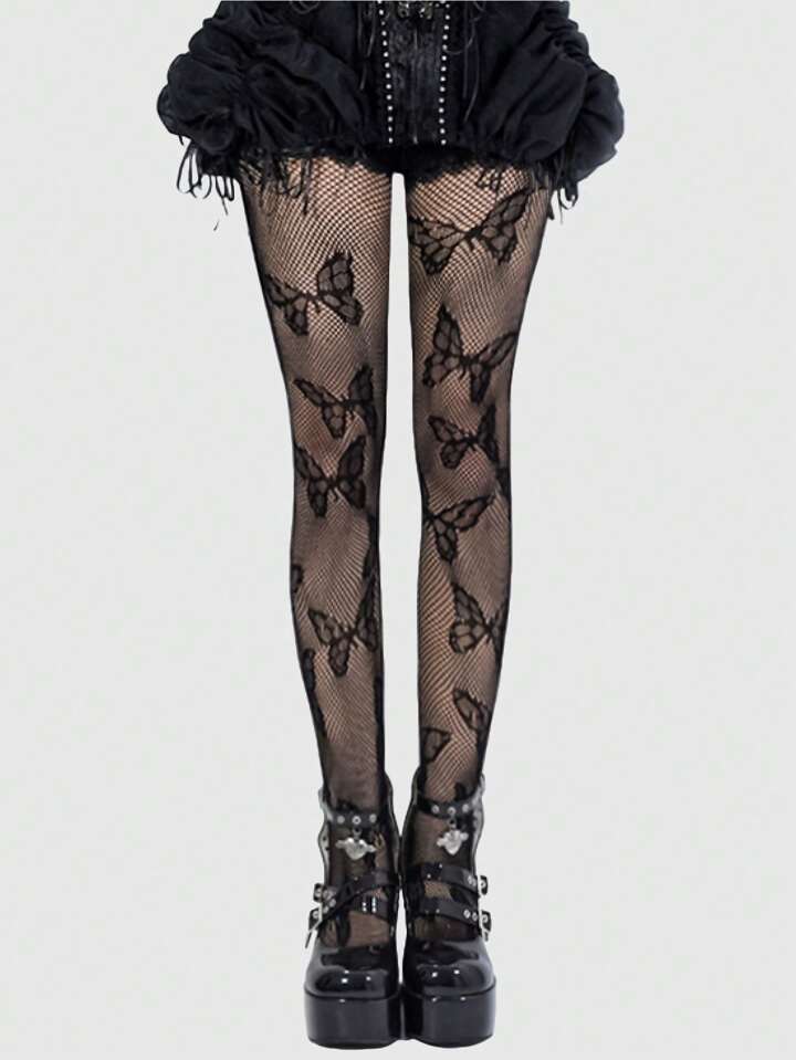 1 Pair Gothic Sweet Butterfly Pattern Fishnet Tights/Stockings, Halloween
