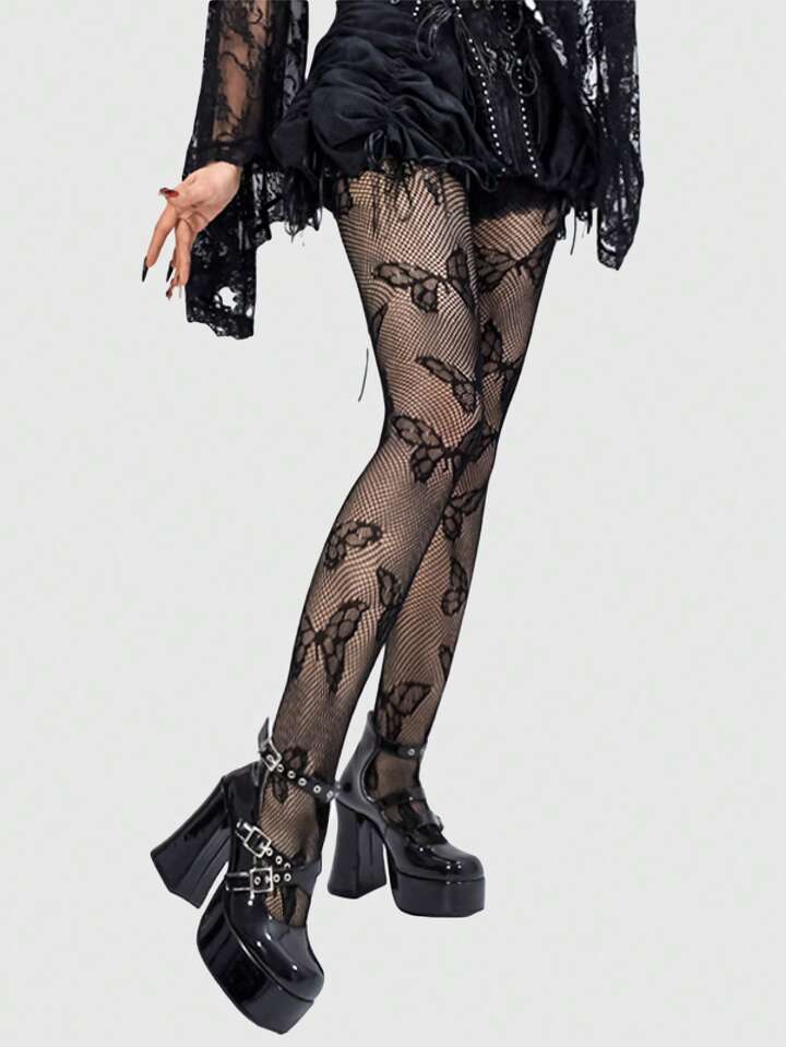 1 Pair Gothic Sweet Butterfly Pattern Fishnet Tights/Stockings, Halloween