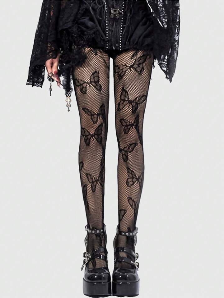 1 Pair Gothic Sweet Butterfly Pattern Fishnet Tights/Stockings, Halloween
