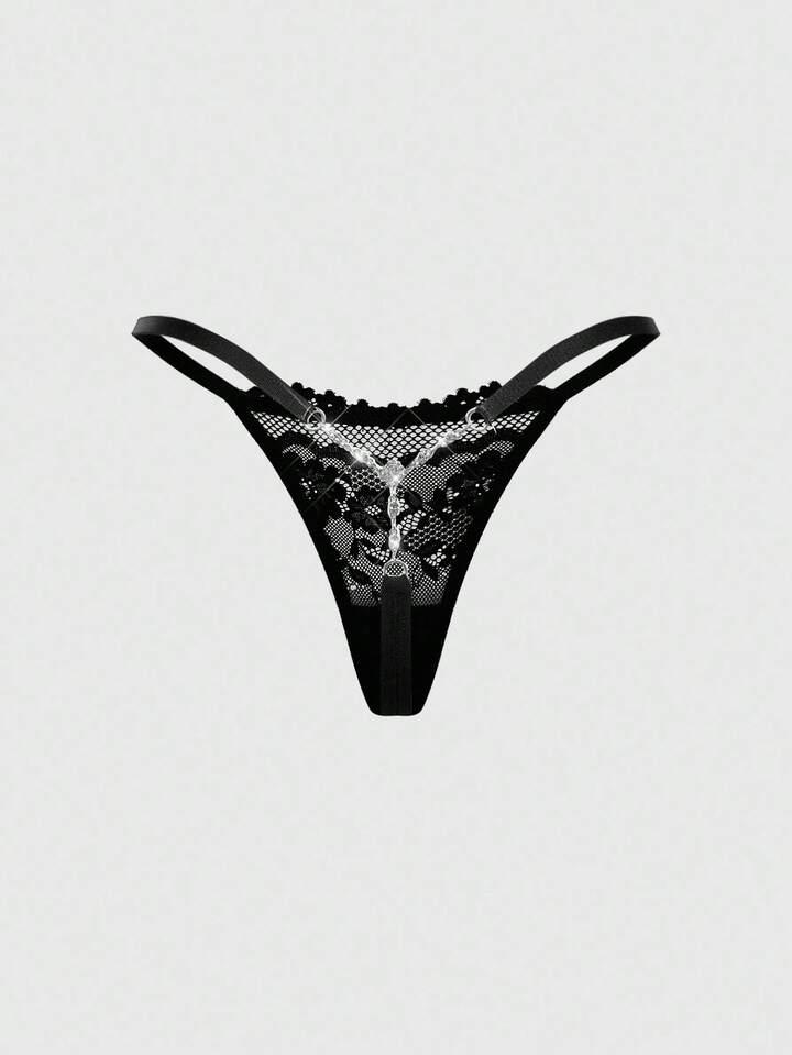 J-Fashion 1pc Y2K Sheer Lace Patchwork Sexy Thong Panties, For Valentine's Day