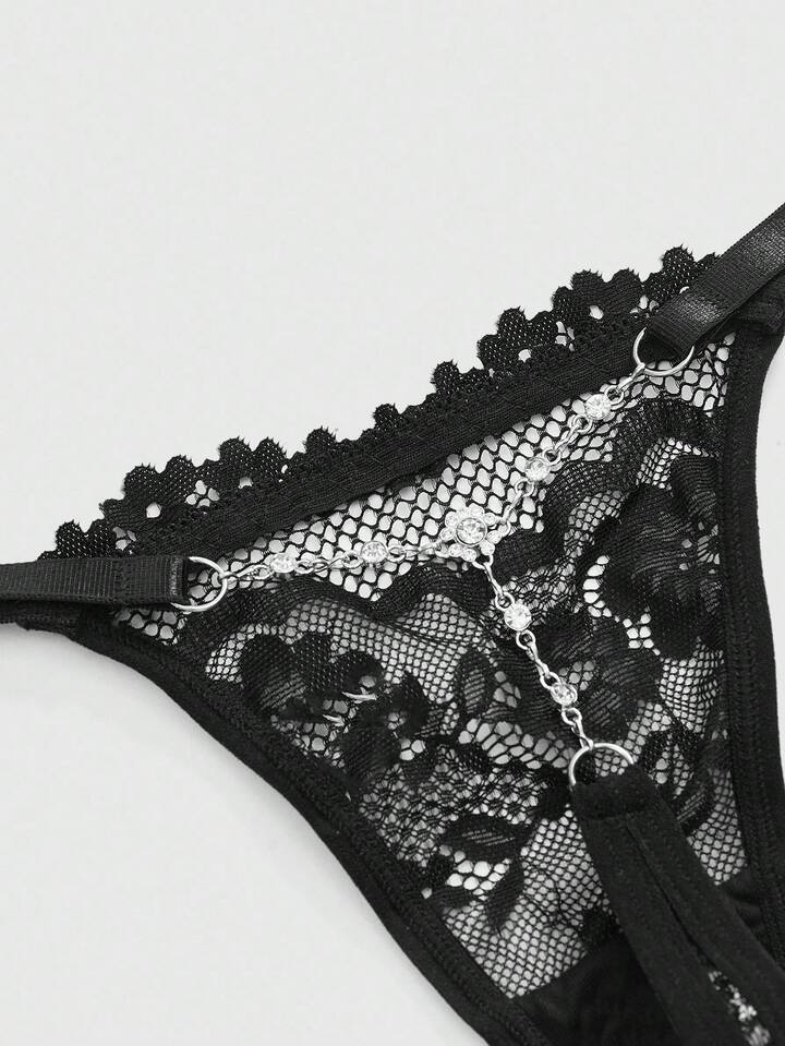 J-Fashion 1pc Y2K Sheer Lace Patchwork Sexy Thong Panties, For Valentine's Day