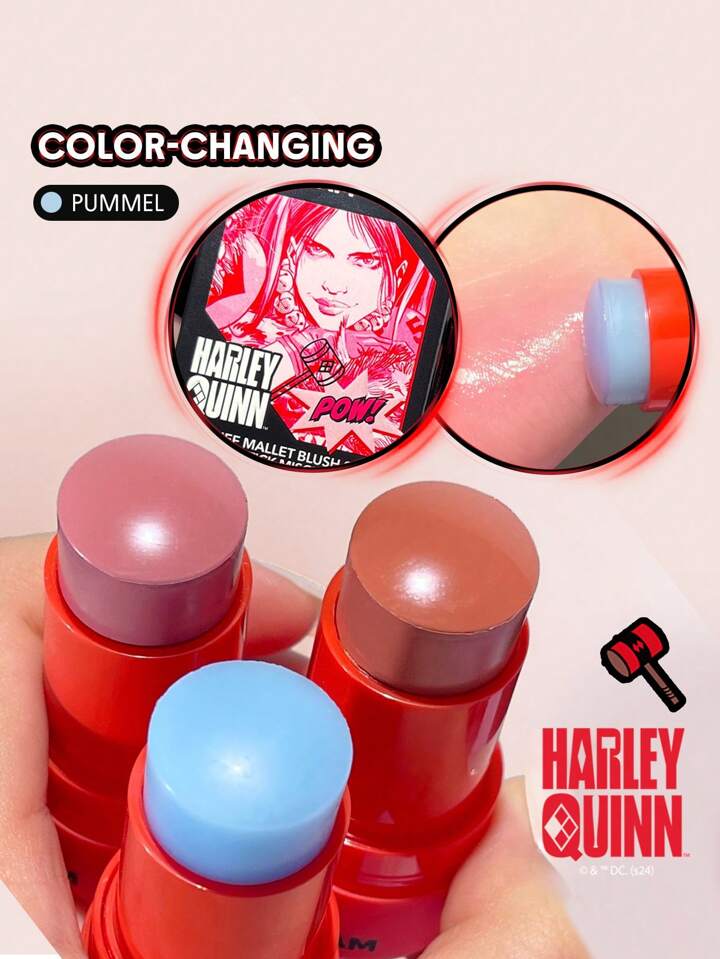 Harley Quinn X SHEGLAM Mischief Mallet Blush Stick-Pummelwatery Blush Stick Color-Changing Natural Pigment Non-Greasy Blendable Rare Brand Beauty Makeup Face Paint Cosmetic For Women Girls Perfect For Winter Spring Ideal For Y2K Fancy Fashion Suitable For Birthday Gift Party Ready Best Color