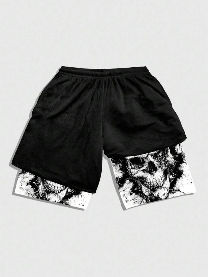 Anime Plus Size Women Animal Print Drawstring Waist Casual Layered Shorts