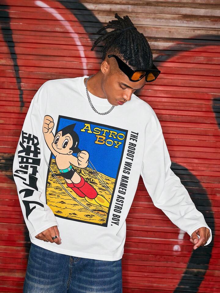 Astro Boy X ROMWE Men's Casual Everyday Cartoon Pattern Crew Neck Sweatshirt